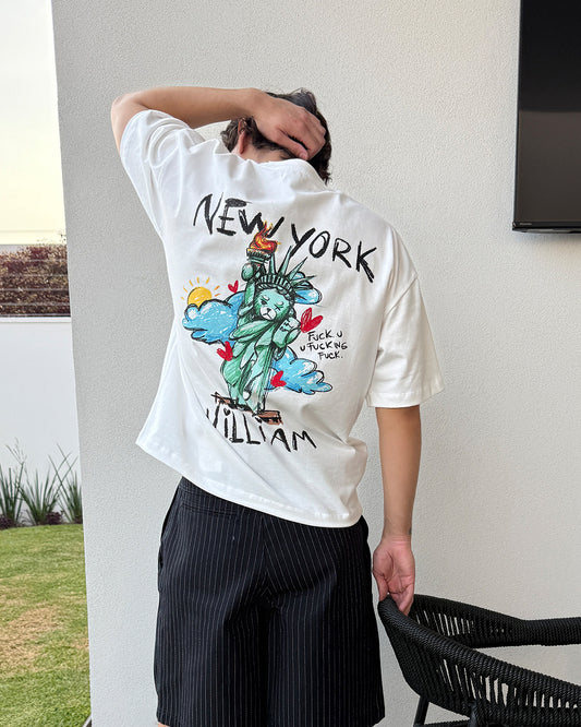 New York Crayon playera semi oversize