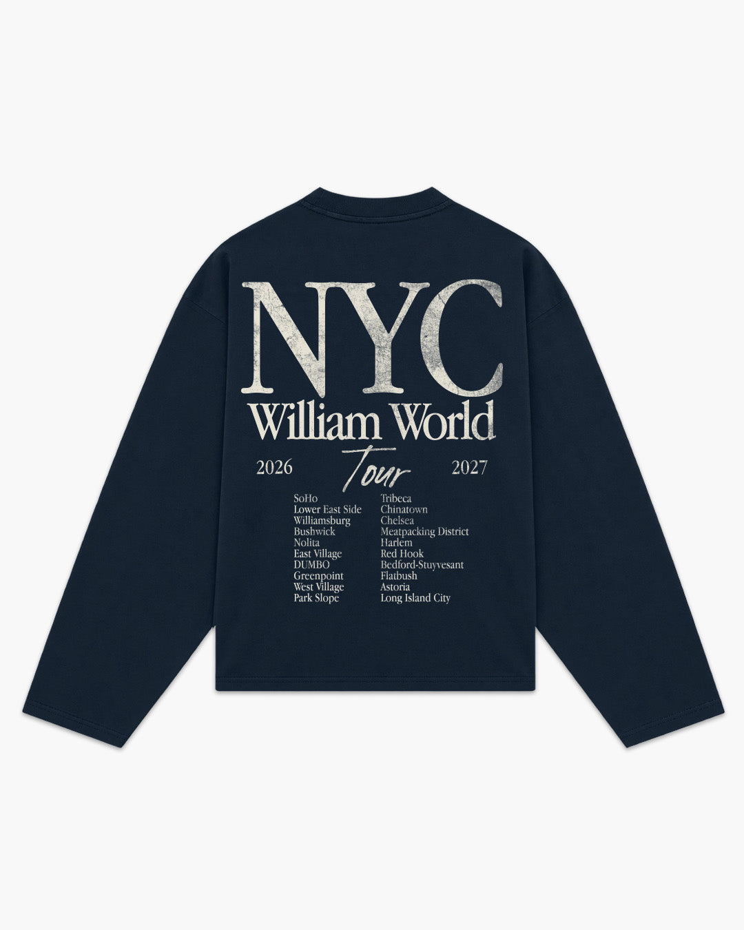 William NYC World Tour playera oversize manga larga