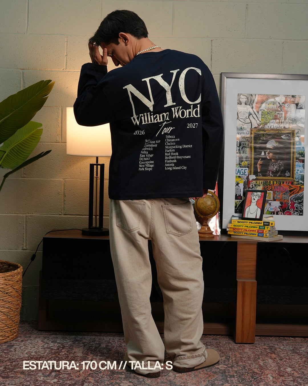 William NYC World Tour playera oversize manga larga