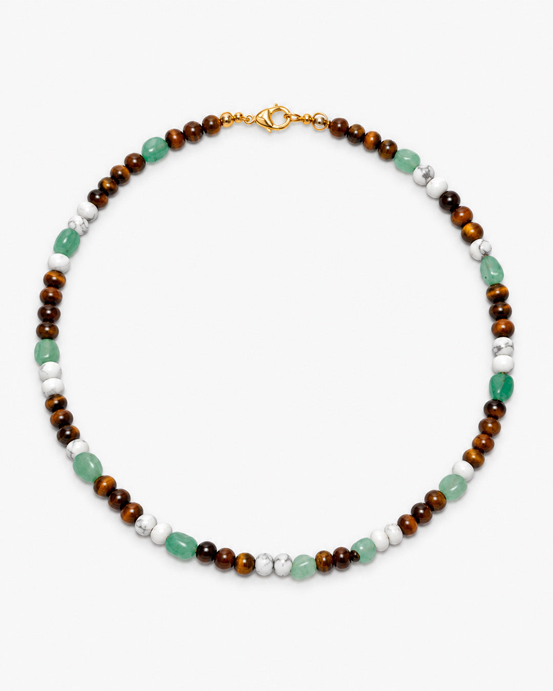 Forest collar de cuentas café, verde y blanco con broche dorado